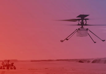 美国国家航空航天局的聪明的直升机的例证在飞行中的飞行与下面的流浪者的毅力。